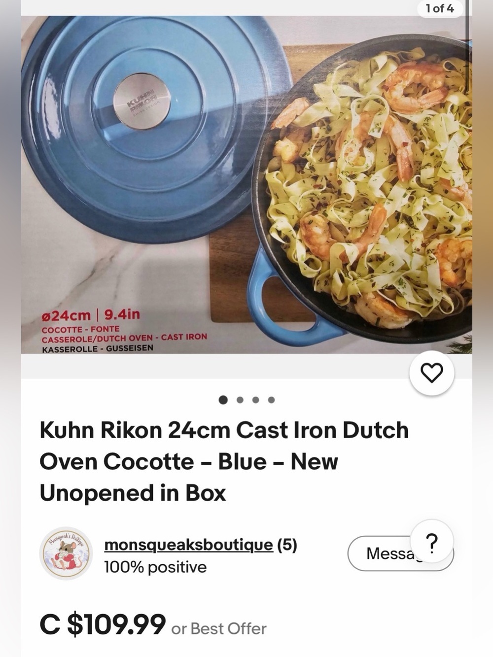 Kuhn Rikon 24cm Cast Iron Dutch Oven Cocotte - Blue